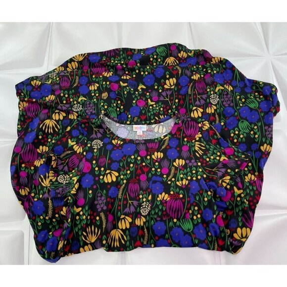 NEW Lularoe Sz XS Carly Black Floral Print A Line Shift Dress Purple Pink Blue - Picture 3 of 5